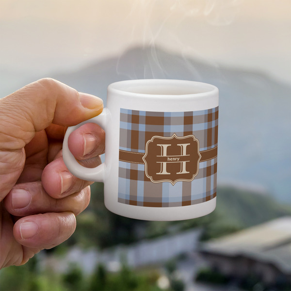 Two Color Plaid Espresso Cup - 3oz LIFESTYLE (new hand)