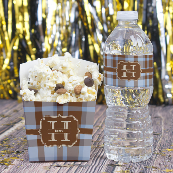 Two Color Plaid French Fry Favor Box - w/ Water Bottle