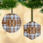 Two Color Plaid Flat Glass Ornament w/ Name and Initial