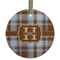 Two Color Plaid Frosted Glass Ornament - Round