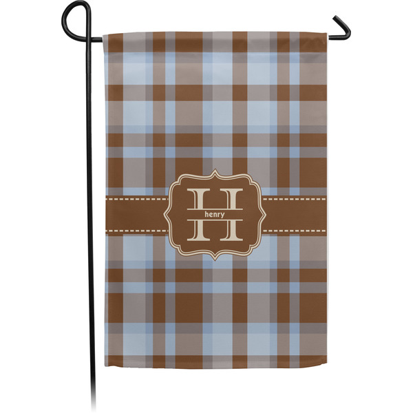 Custom Two Color Plaid Small Garden Flag - Single Sided w/ Name and Initial