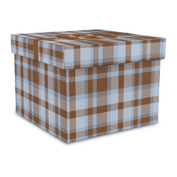 Two Color Plaid Gift Box with Lid - Canvas Wrapped - Large (Personalized)