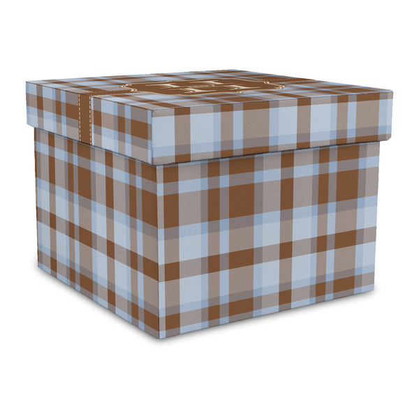Custom Two Color Plaid Gift Box with Lid - Canvas Wrapped - Large (Personalized)