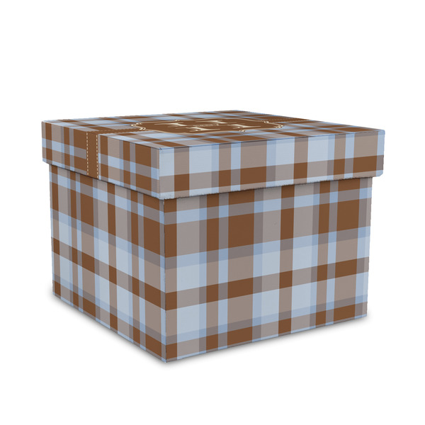 Custom Two Color Plaid Gift Box with Lid - Canvas Wrapped - Medium (Personalized)