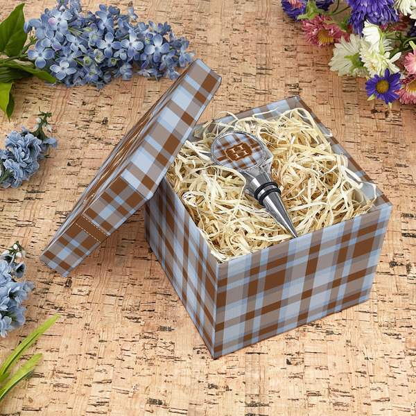 Two Color Plaid Gift Boxes with Lid - Canvas Wrapped - Medium - In Context