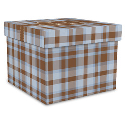 Two Color Plaid Gift Box with Lid - Canvas Wrapped - X-Large (Personalized)