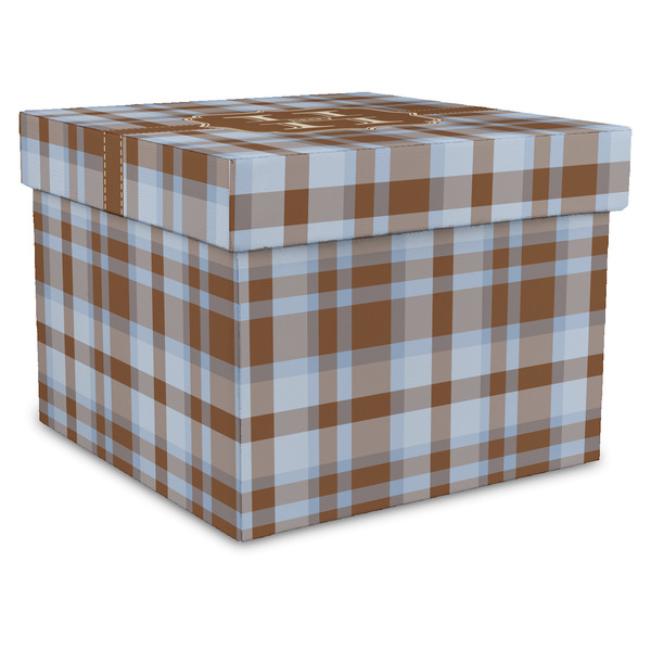 Custom Two Color Plaid Gift Box with Lid - Canvas Wrapped - X-Large (Personalized)
