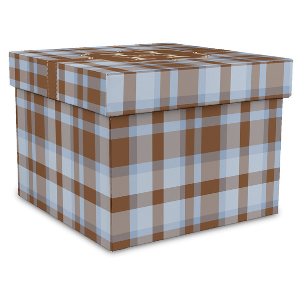 Custom Two Color Plaid Gift Box with Lid - Canvas Wrapped - XX-Large (Personalized)