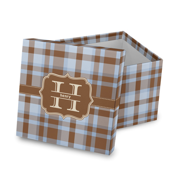 Custom Two Color Plaid Gift Box with Lid - Canvas Wrapped (Personalized)