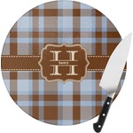 Two Color Plaid Round Glass Cutting Board (Personalized)