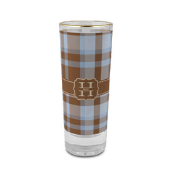 Two Color Plaid 2 oz Shot Glass -  Glass with Gold Rim - Set of 4 (Personalized)