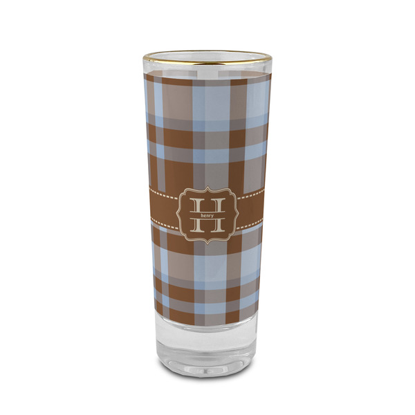 Custom Two Color Plaid 2 oz Shot Glass - Glass with Gold Rim (Personalized)