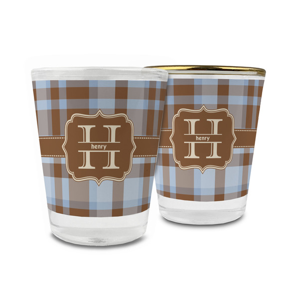 Custom Two Color Plaid Glass Shot Glass - 1.5 oz (Personalized)