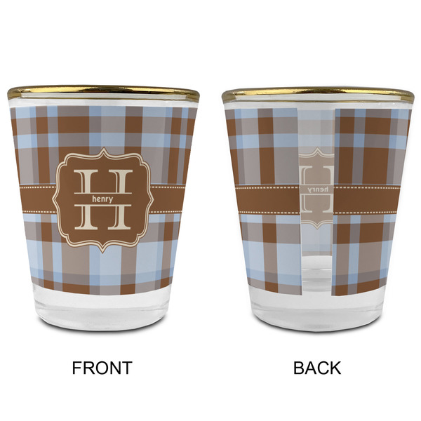 Two Color Plaid Glass Shot Glass - with gold rim - APPROVAL