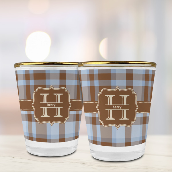 Two Color Plaid Glass Shot Glass - with gold rim - LIFESTYLE