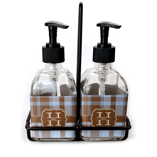 Custom Two Color Plaid Glass Soap & Lotion Bottle Set (Personalized)