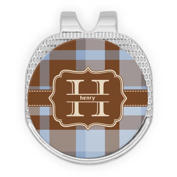 Custom Two Color Plaid Golf Ball Marker - Hat Clip - Silver