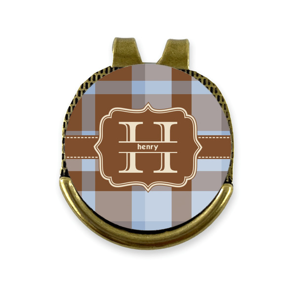 Custom Two Color Plaid Golf Ball Marker - Hat Clip - Gold