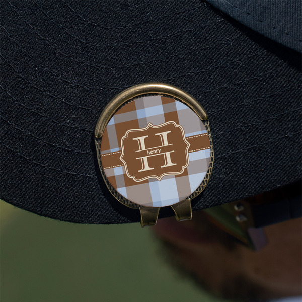 Two Color Plaid Golf Ball Marker Hat Clip - Gold - On Hat