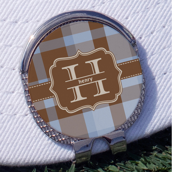 Custom Two Color Plaid Golf Ball Marker - Hat Clip