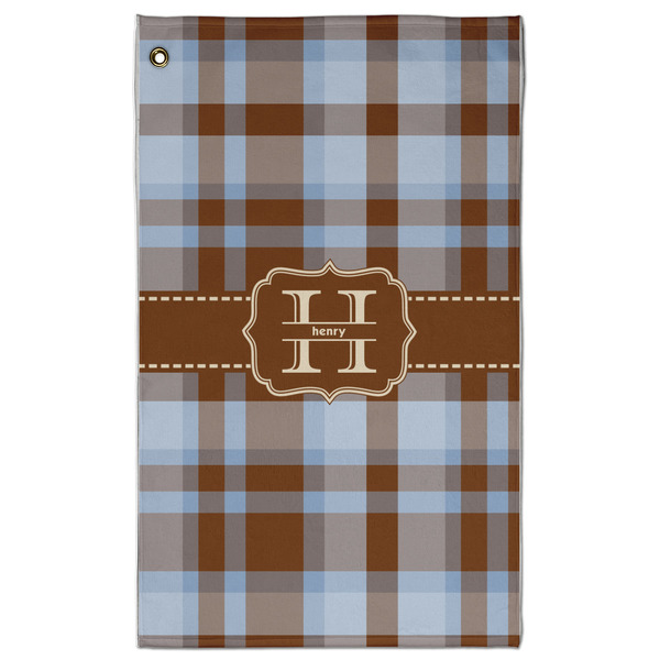 Custom Two Color Plaid Golf Towel - Poly-Cotton Blend - Large w/ Name and Initial