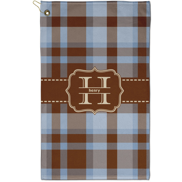 Custom Two Color Plaid Golf Towel - Poly-Cotton Blend - Small w/ Name and Initial