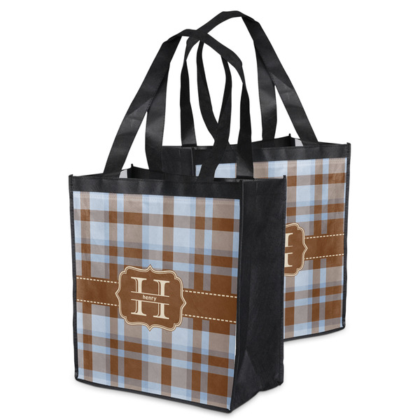 Two Color Plaid Grocery Bag - MAIN