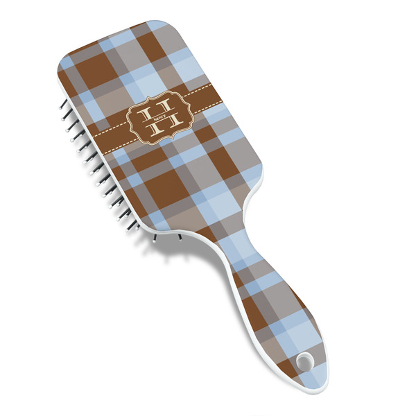 Two Color Plaid Hair Brush - Angle View