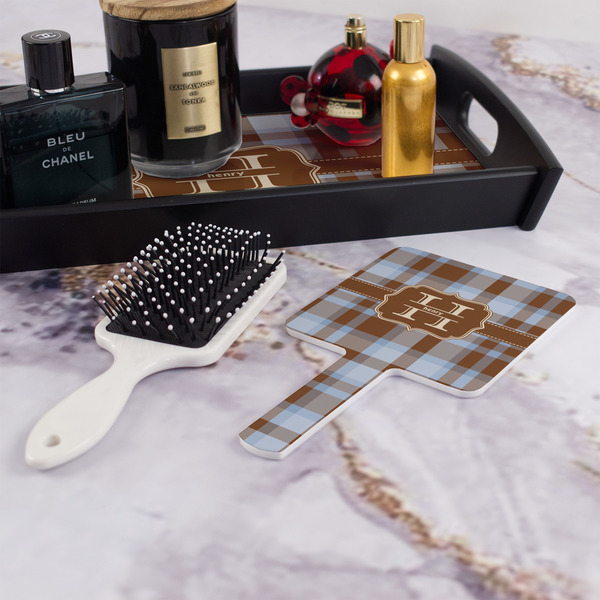 Two Color Plaid Hand Mirror - With Hair Brush