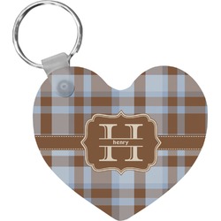 Two Color Plaid Heart Plastic Keychain w/ Name and Initial