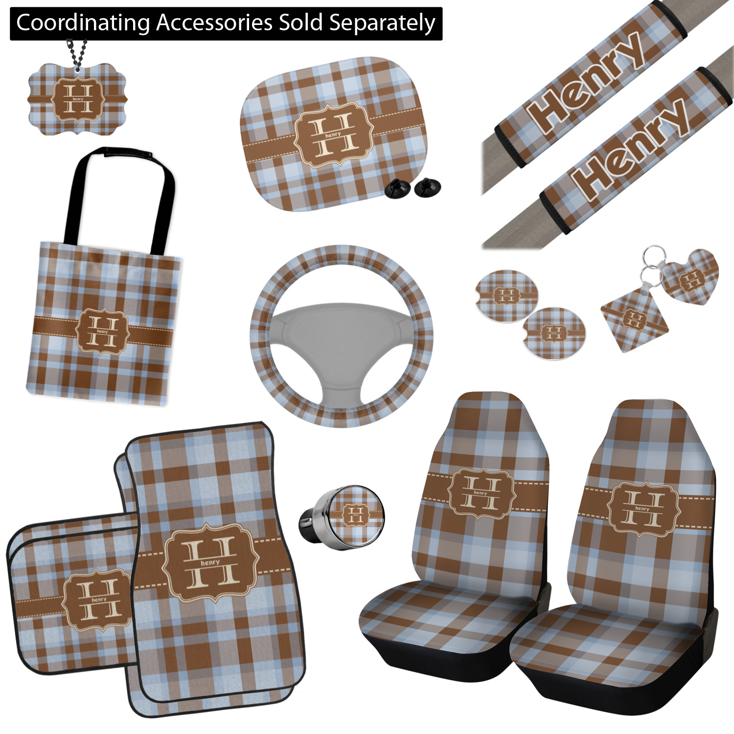 Custom Two Color Plaid Car Seat Covers (Set of Two) (Personalized