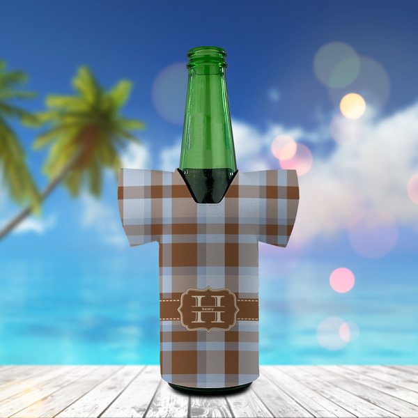 Two Color Plaid Jersey Bottle Cooler - LIFESTYLE