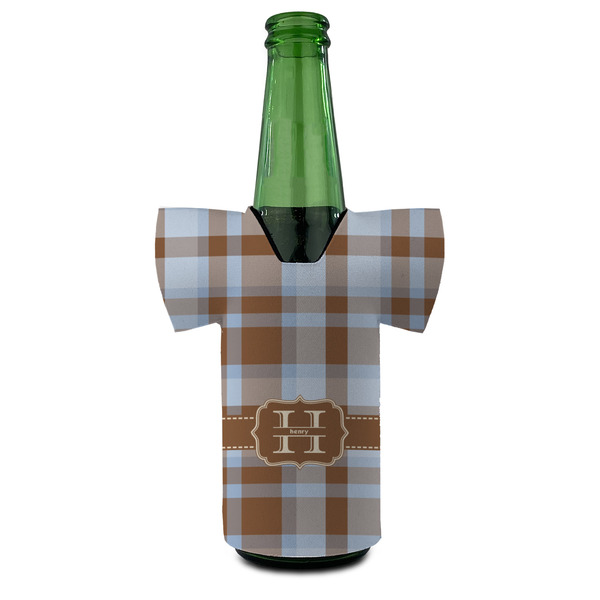 Two Color Plaid Jersey Bottle Cooler - Set of 4 - FRONT (on bottle)