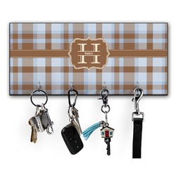 Two Color Plaid Key Hanger w/ 4 Hooks w/ Name and Initial