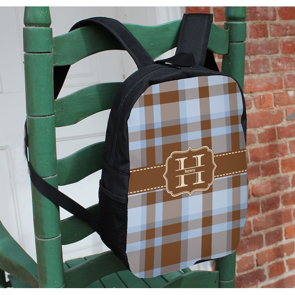 Two Color Plaid Kids Backpack - In Context