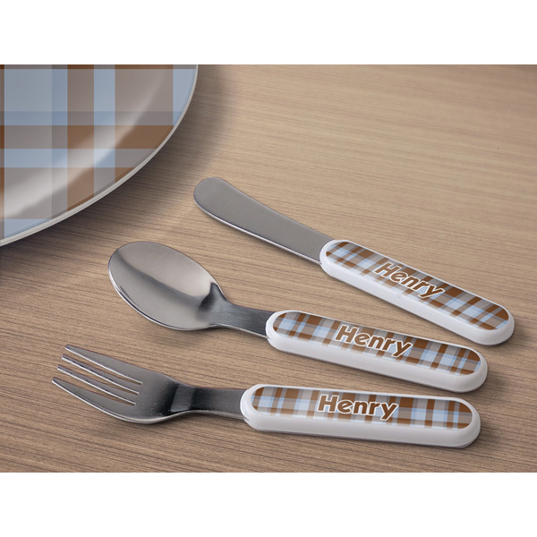 Two Color Plaid Kids Flatware w/ Plate
