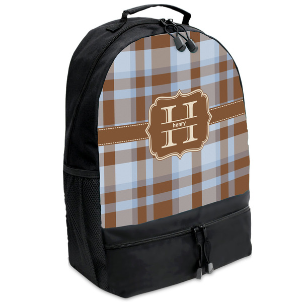 Custom Two Color Plaid Backpacks - Black (Personalized)