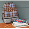Two Color Plaid Large Backpack - Gray - On Desk