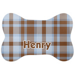 Two Color Plaid Bone Shaped Dog Food Mat (Large) (Personalized)