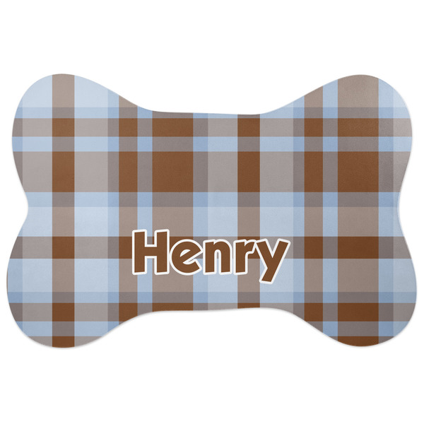Custom Two Color Plaid Bone Shaped Dog Food Mat (Personalized)