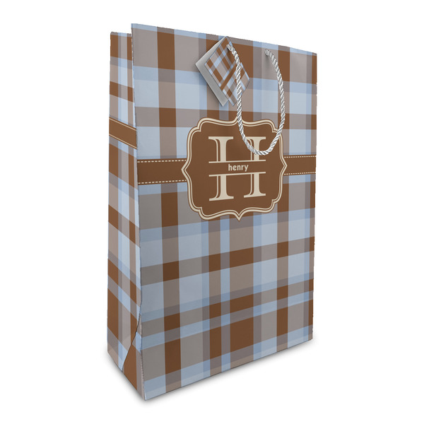 Custom Two Color Plaid Large Gift Bag (Personalized)