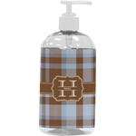 Two Color Plaid Plastic Soap / Lotion Dispenser (16 oz - Large - White) (Personalized)