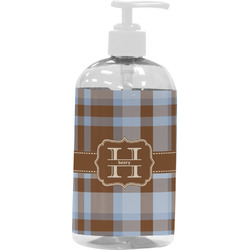 Two Color Plaid Plastic Soap / Lotion Dispenser (16 oz - Large - White) (Personalized)