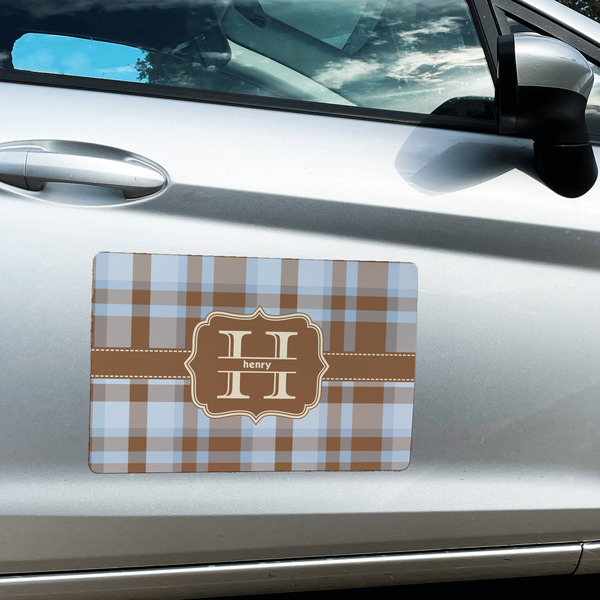 Two Color Plaid Large Rectangle Car Magnets- In Context