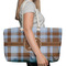 Two Color Plaid Large Rope Tote Bag - In Context View