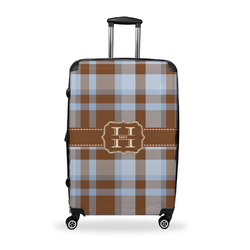 Two Color Plaid Suitcase - 28" Large - Checked w/ Name and Initial