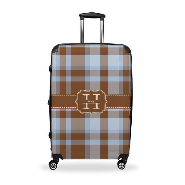 Custom Two Color Plaid Suitcase - 28" Large - Checked w/ Name and Initial
