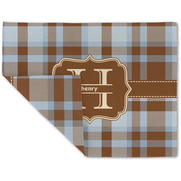 Custom Two Color Plaid Double-Sided Linen Placemat - Single w/ Name and Initial