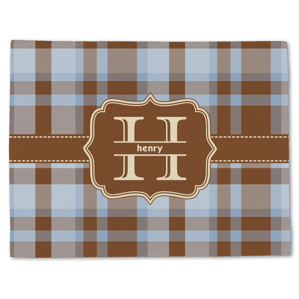 Custom Two Color Plaid Single-Sided Linen Placemat - Single w/ Name and Initial