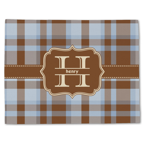 Custom Two Color Plaid Single-Sided Linen Placemat - Single w/ Name and Initial